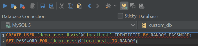 Creating a User with a Random Password & Setting a Random Password to a User – the options are only available when using MySQL 8 and above