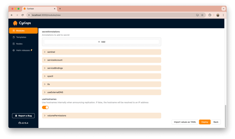 The deploy module screen