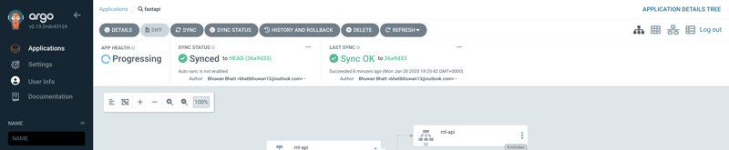 Healthy application running in the Argo CD dashboard