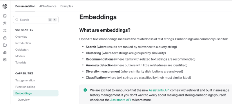 embeddings tab