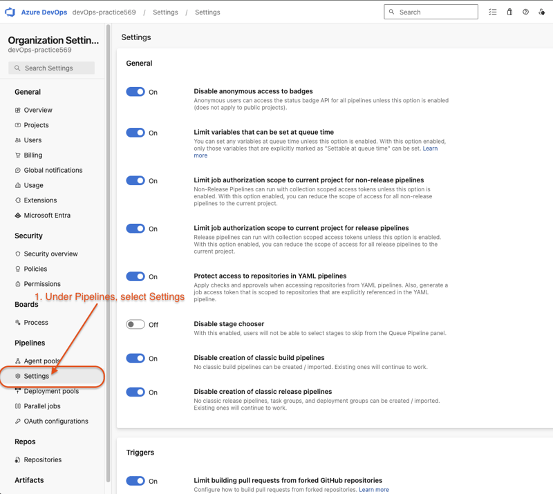 Under Pipelines, select Settings