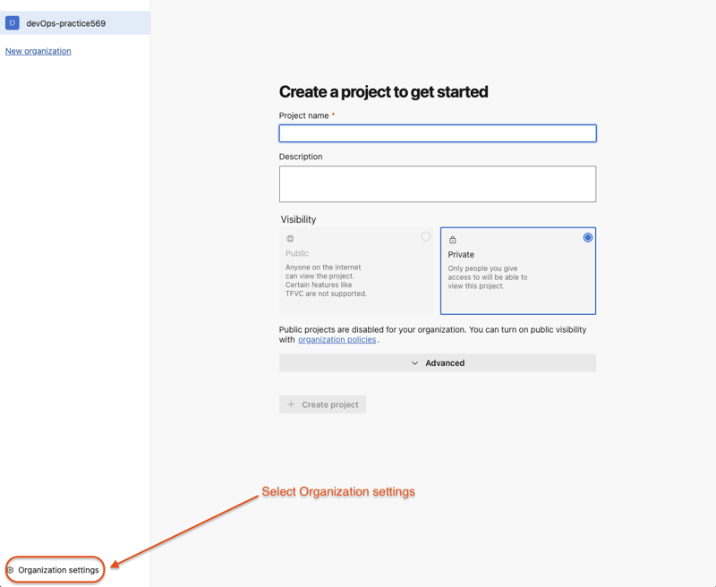 Select Organization Settings