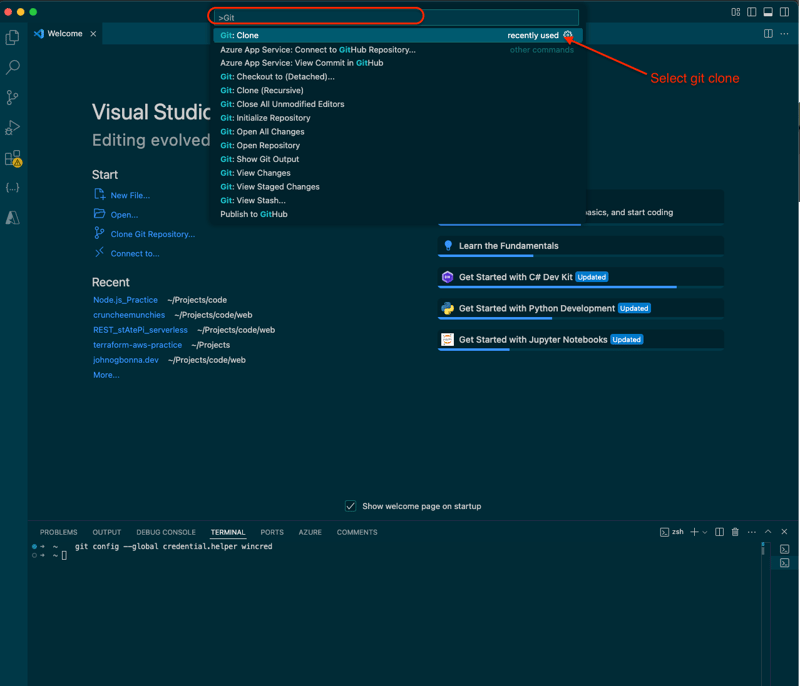 Search for and select Git Clone