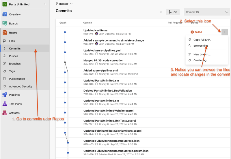 changes in each commit